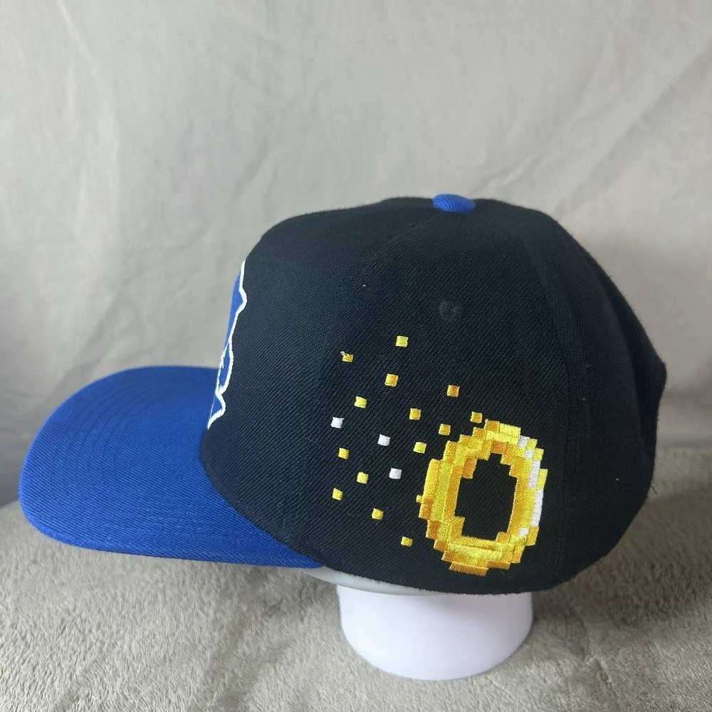 Sonic the Hedgehog Snapback Hat Pixel Ring Blue Black SEGA Cap Adjustable